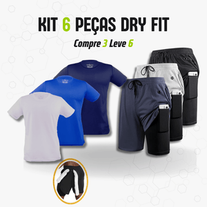 Kit FitMax Fitness 6 Peças Dry Fit (3 Camisetas + 3 Shorts 2 em 1)