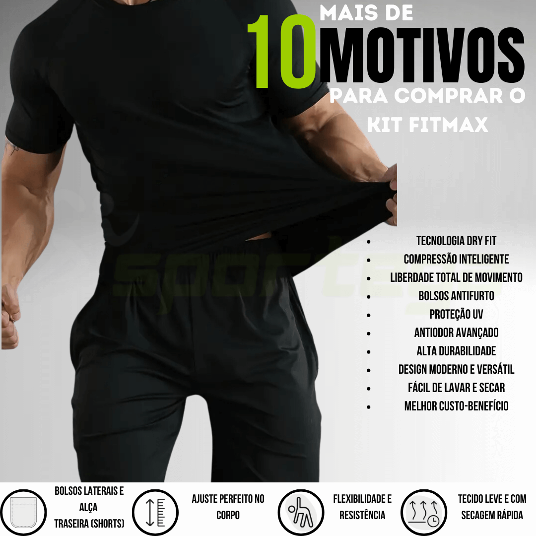 Kit FitMax Fitness 6 Peças Dry Fit (3 Camisetas + 3 Shorts 2 em 1)