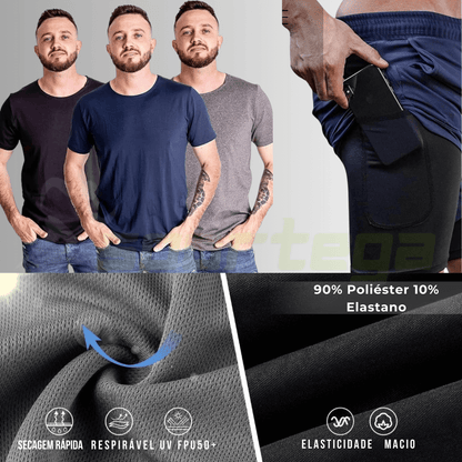 Kit FitMax Fitness 6 Peças Dry Fit (3 Camisetas + 3 Shorts 2 em 1)