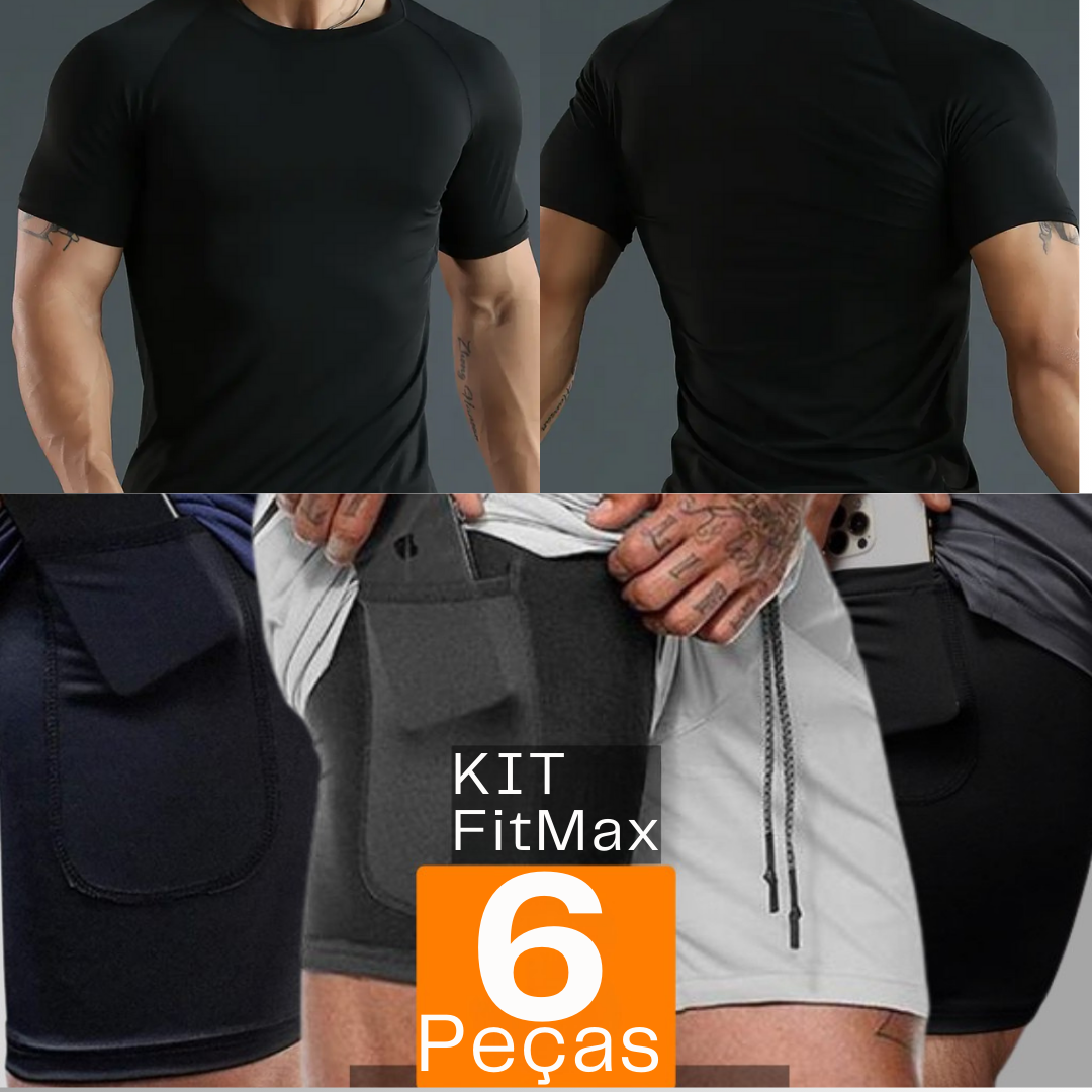 Kit FitMax Fitness 6 Peças Dry Fit (3 Camisetas + 3 Shorts 2 em 1)